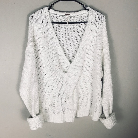 White V Neck Twist Front Sweater 